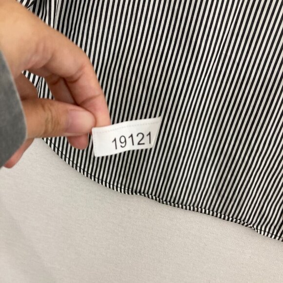 Terra Black White Striped Pockets Preppy Cotton Relaxed Popover Top Large - Picture 10 of 10